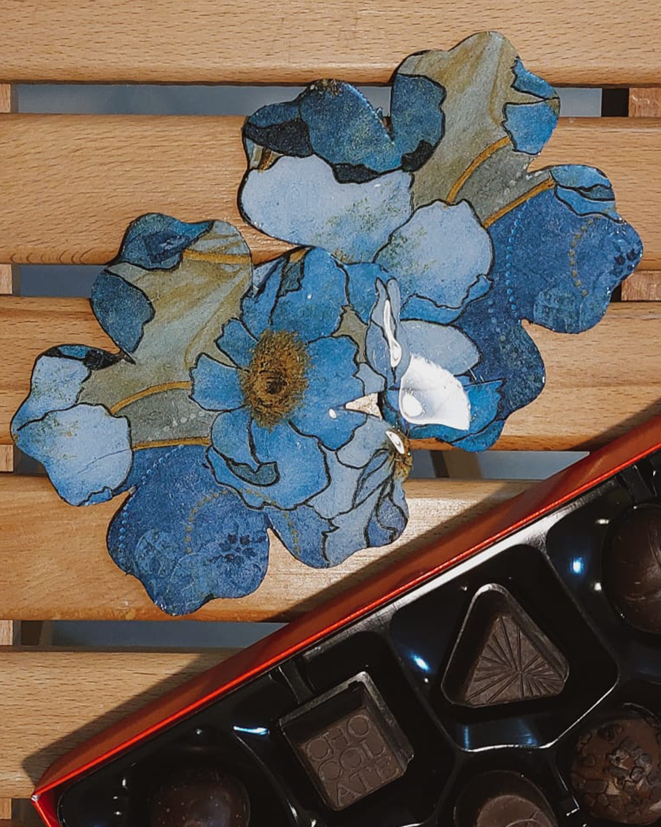 Blue Bloom Decoupage Coaster | Handmade Floral Coaster