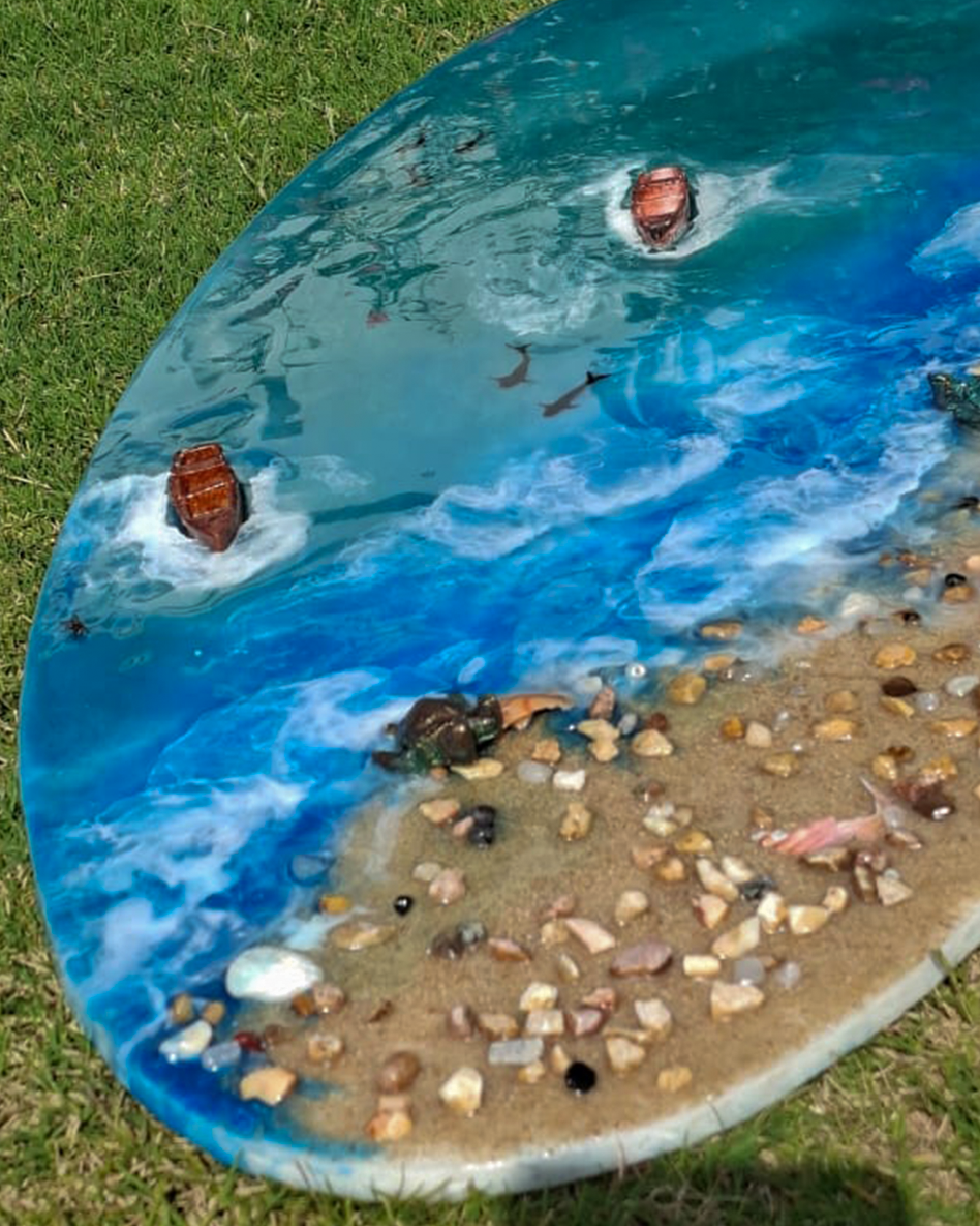 Ocean Wave Resin Surfboard Art | Coastal Home Decor Statement Piece