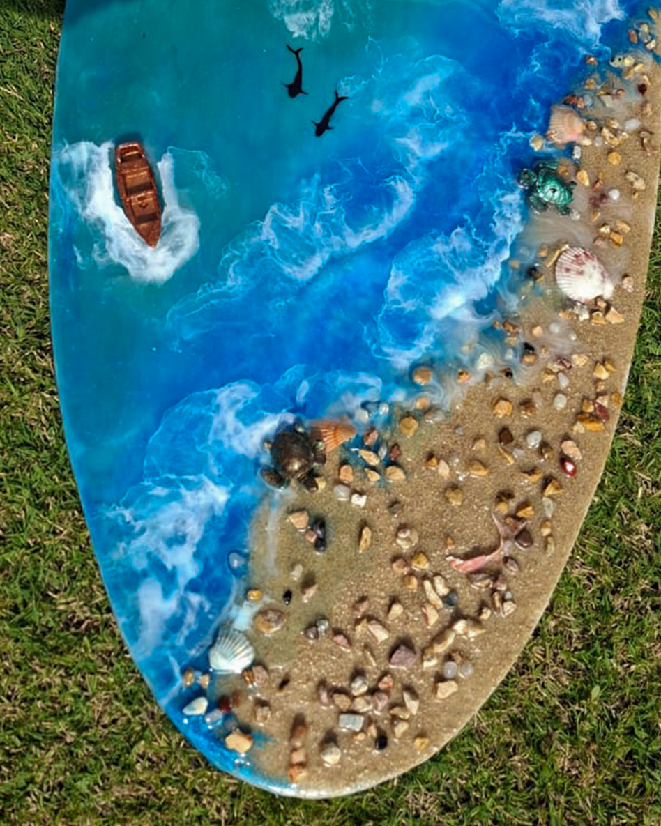Ocean Wave Resin Surfboard Art | Coastal Home Decor Statement Piece
