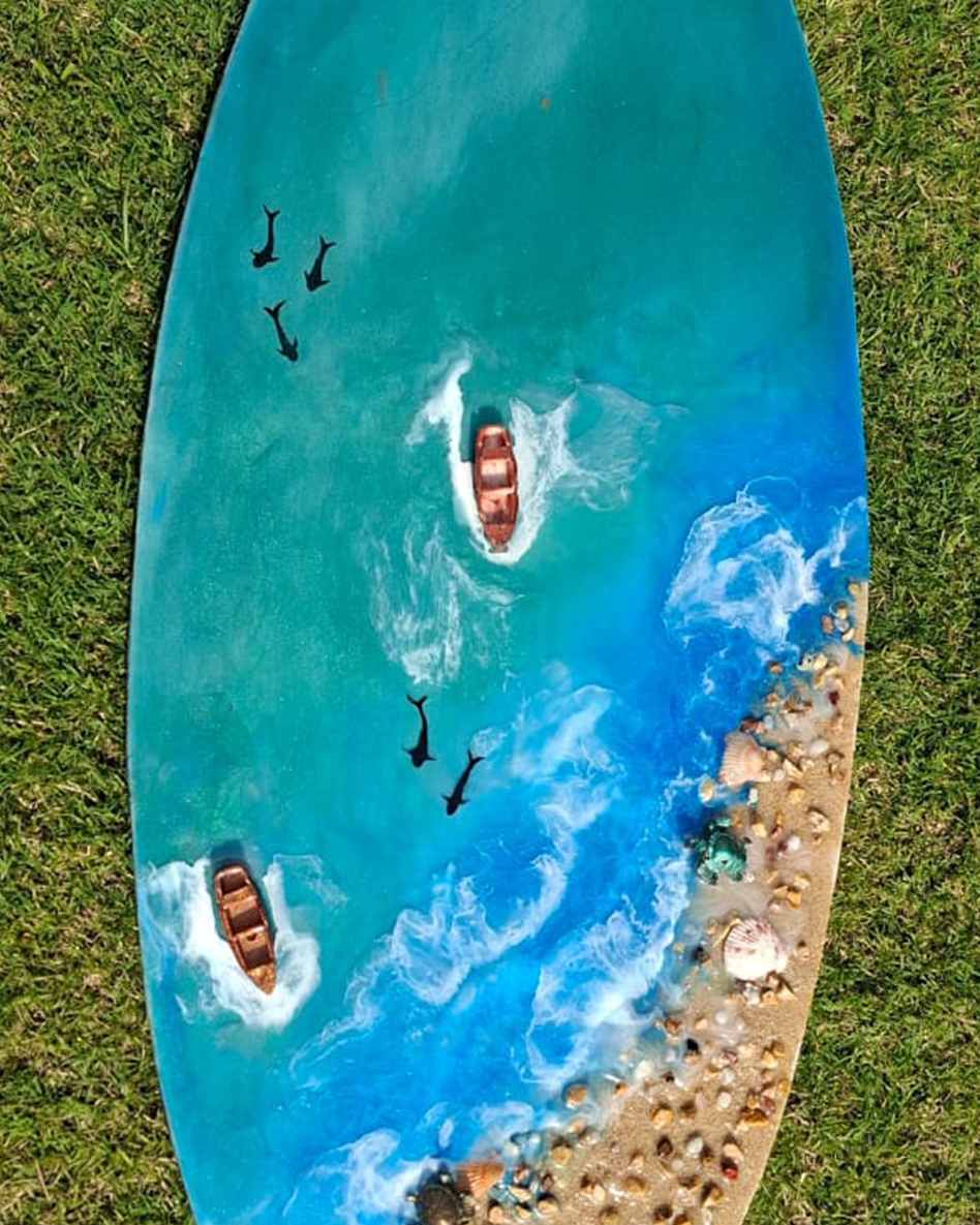 Ocean Wave Resin Surfboard Art | Coastal Home Decor Statement Piece