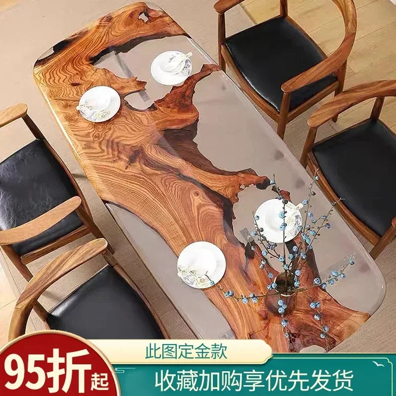 Epoxy resin river table creative waves teapoplar Internet celebrity coffee countertop desk