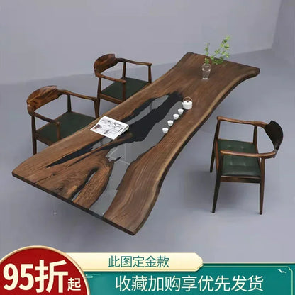 Epoxy resin river table creative waves teapoplar Internet celebrity coffee countertop desk