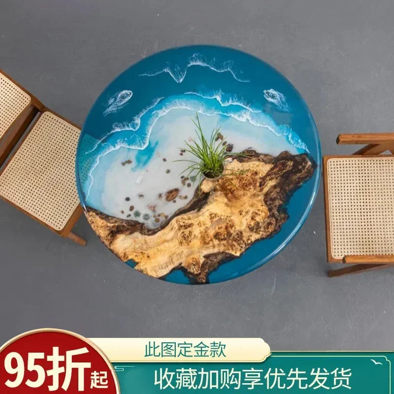 Epoxy resin river table creative waves teapoplar Internet celebrity coffee countertop desk