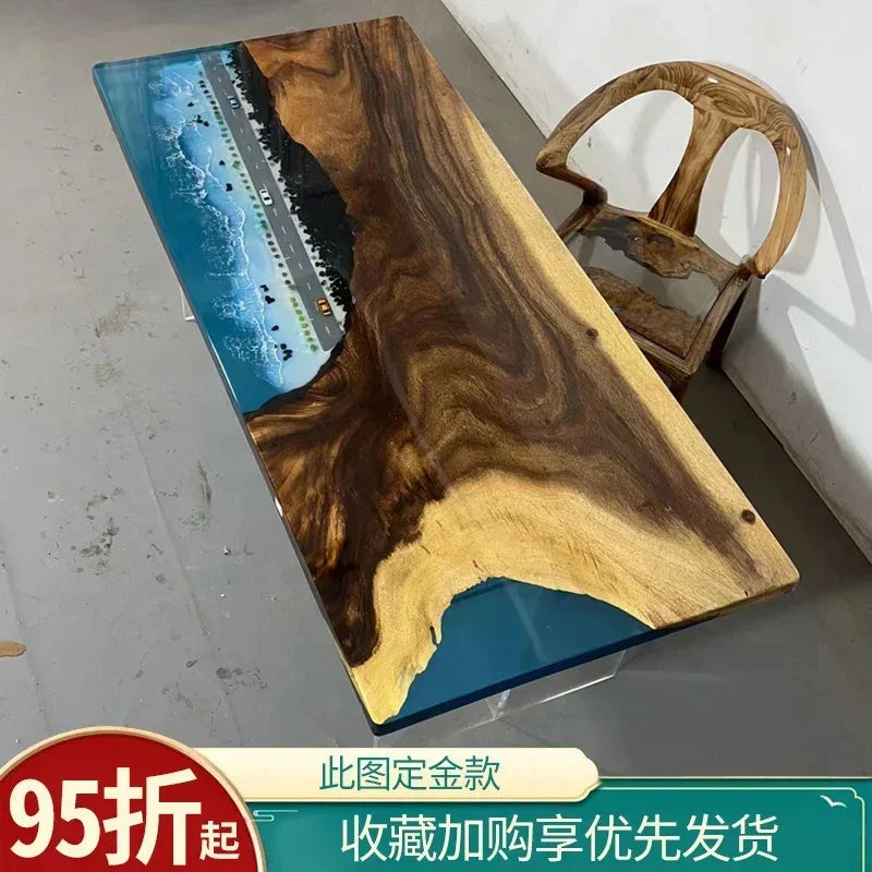 Epoxy resin river table creative waves teapoplar Internet celebrity coffee countertop desk