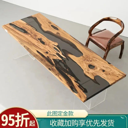 Epoxy resin river table creative waves teapoplar Internet celebrity coffee countertop desk