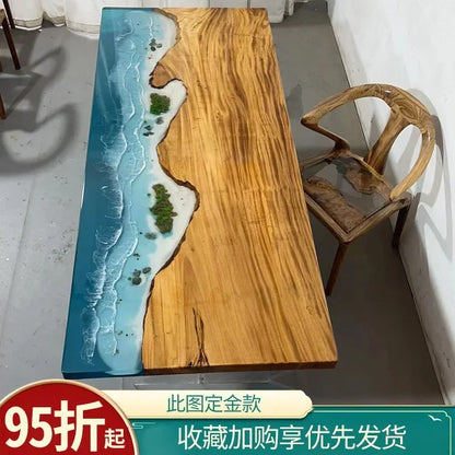Epoxy resin river table creative waves teapoplar Internet celebrity coffee countertop desk