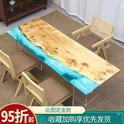 Epoxy resin river table creative waves teapoplar Internet celebrity coffee countertop desk