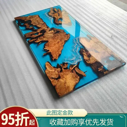 Epoxy resin river table creative waves teapoplar Internet celebrity coffee countertop desk