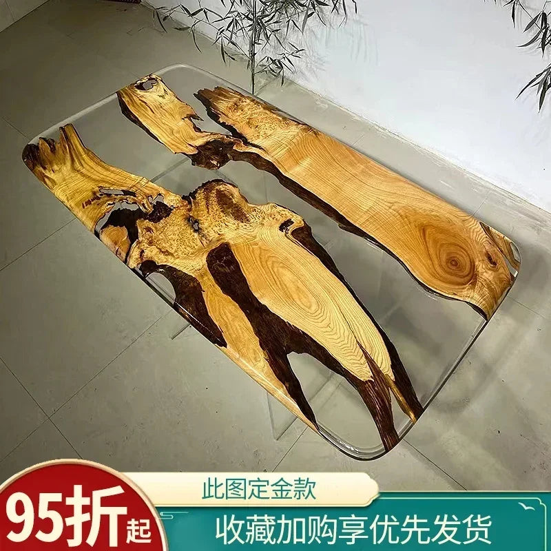 Epoxy resin river table creative waves teapoplar Internet celebrity coffee countertop desk