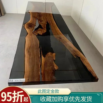 Epoxy resin river table creative waves teapoplar Internet celebrity coffee countertop desk