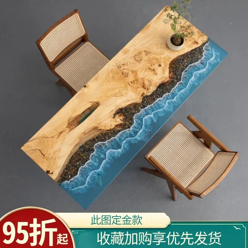 Epoxy resin river table creative waves teapoplar Internet celebrity coffee countertop desk