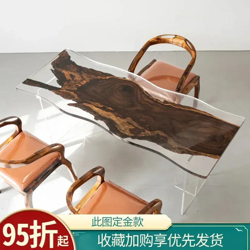 Epoxy resin river table creative waves teapoplar Internet celebrity coffee countertop desk