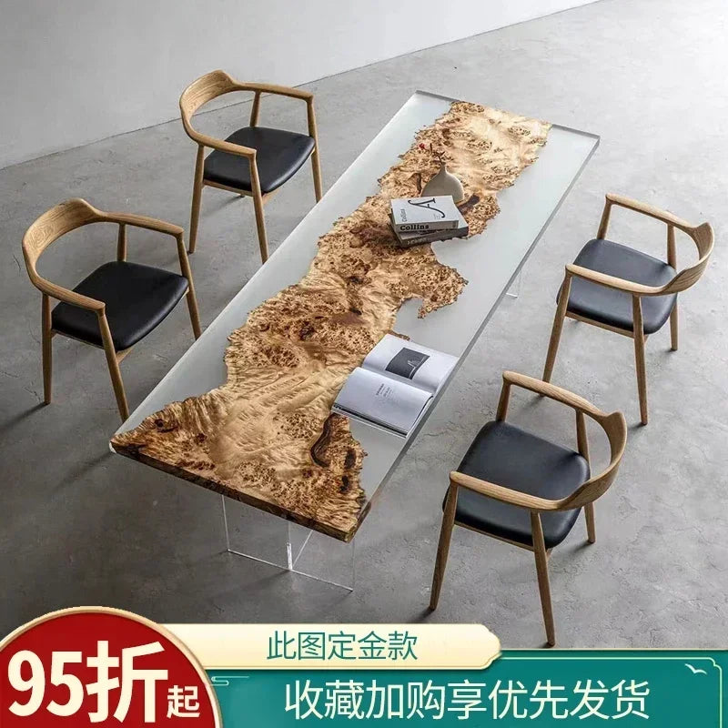 Epoxy resin river table creative waves teapoplar Internet celebrity coffee countertop desk