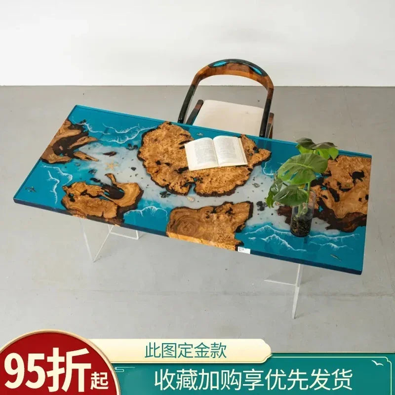 Epoxy resin river table creative waves teapoplar Internet celebrity coffee countertop desk