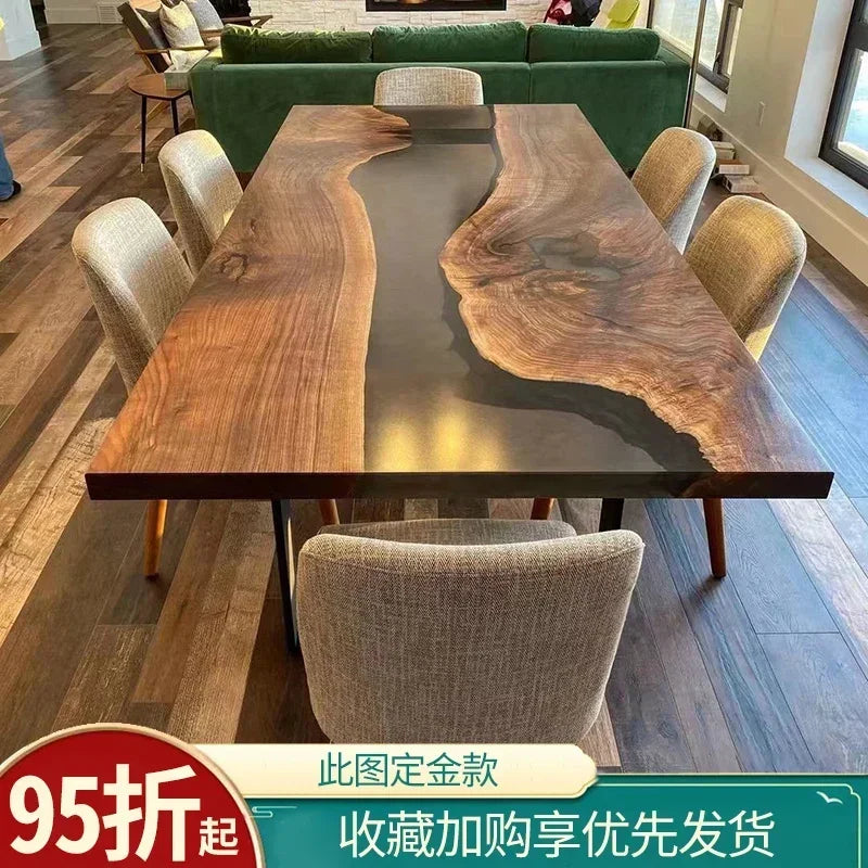 Epoxy resin river table creative waves teapoplar Internet celebrity coffee countertop desk