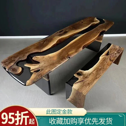 Epoxy resin river table creative waves teapoplar Internet celebrity coffee countertop desk