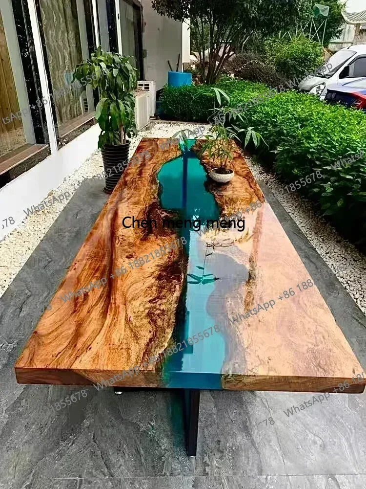 Epoxy resin river table creative waves teapoplar Internet celebrity coffee countertop desk