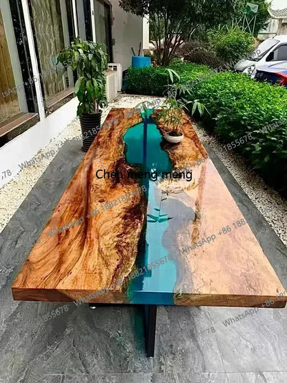 Epoxy resin river table creative waves teapoplar Internet celebrity coffee countertop desk