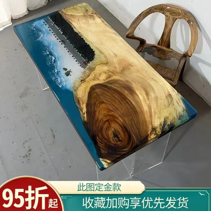 Epoxy resin river table creative waves teapoplar Internet celebrity coffee countertop desk