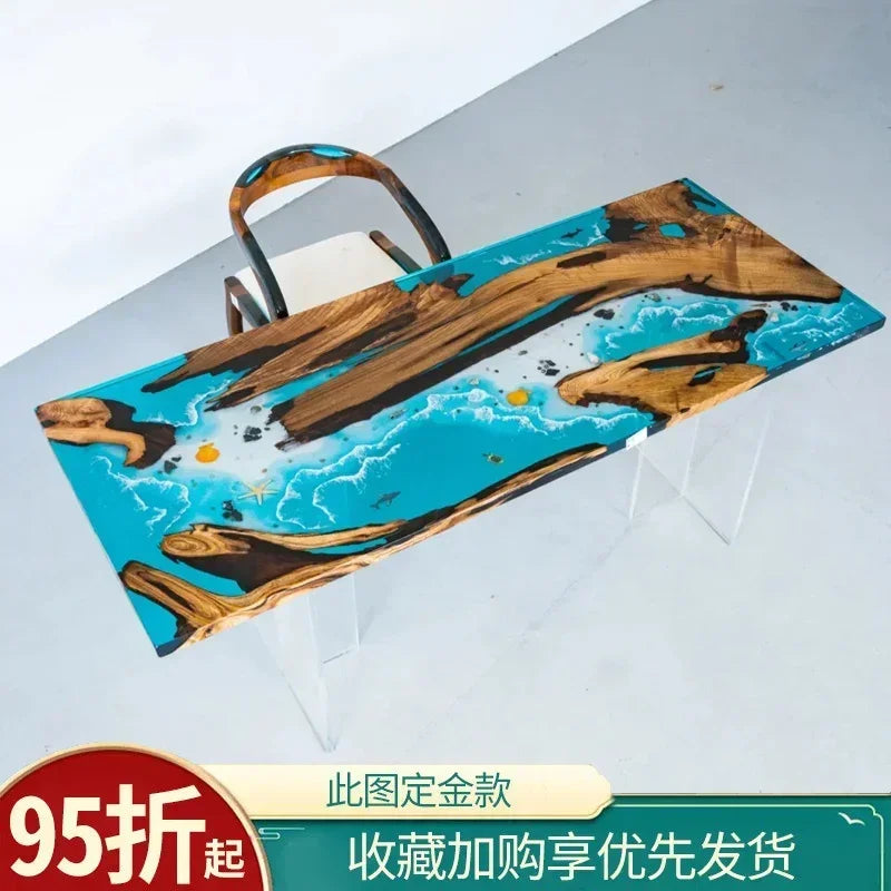 Epoxy resin river table creative waves teapoplar Internet celebrity coffee countertop desk