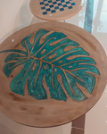 Handcrafted Monstera Leaf Resin Coffee Table | Wooden Art Table for Modern Home Décor