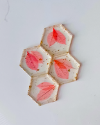 Botanical Resin Coasters Set | Hexagon Floral Drink Coasters